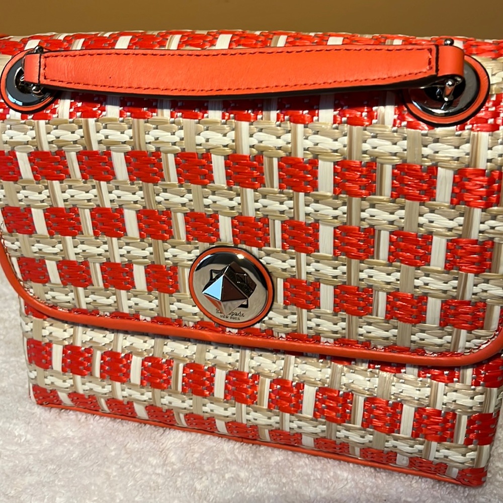 NWOT Vintage Kate Spade orange and cream fabric woven bag.